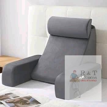 ENITYA Reading Pillow 19" Grey, Shredded Memory Foam, Armrests, Headrest, Side Pockets