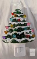 Plug-In Ceramic Christmas Tree Night Light, 5.5&rdquo; Tall, Multi-Color, 120V, Rotating Base, C7 Bulb