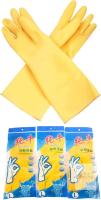 3 New Pairs Size LG Chun Niu Large Yellow Rubber Gloves, Textured Grip, Reusable, Household Cleaning