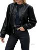 New Size M (US 6) Women's Ommiivex Black Faux Leather Cropped Bomber Coat Cute Short for Casual Vacation Travel College Going Out Classy Outfit