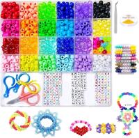 New Pony Beads for Bracelets and Jewelry Making, 6x9mm Kandi Beads Kit with Letter and Heart Beads, Scissors Elastic String, for DIY Crafts, Key Chains and Ornaments Decorations (Colours of Accessories May Vary)