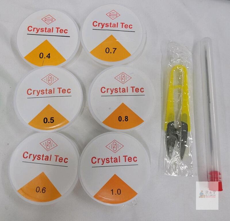 Keadic 12Pcs Clear Rolls Elastic String Assortment Set with Beading Needles and Cutter, 0.4/0.5/0.6/0.7/0.8/1MM Elastic Bead Bracelet Cords, Jewelry Making Thread for Clay Beads, Pony Beads