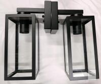 Modern Matte Black Outdoor Wall Lantern with Dual Downlights, Clear Glass Panels, Hardwired