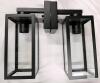 Modern Matte Black Outdoor Wall Lantern with Dual Downlights, Clear Glass Panels, Hardwired