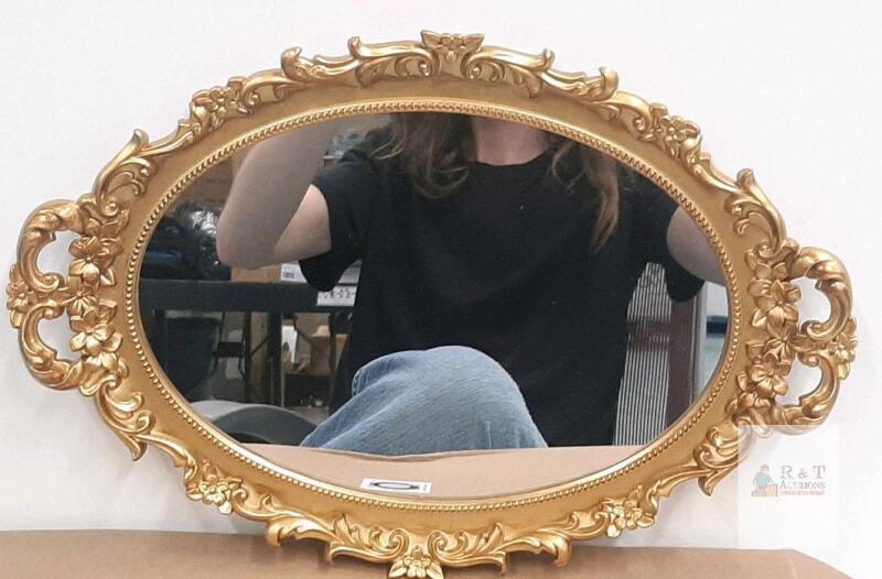 Ornate Gold Oval Wall Mirror, Rococo Revival Style, 40"x22", Decorative Floral Frame