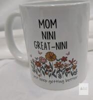 NEW Ceramic Mug with 'MOM NINI GREAT-NINI' Floral Design, 10 oz Capacity