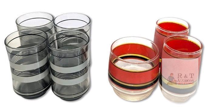 4 Vintage Libbey Bolero Tumbler Glasses 3.75" & 3 Dominion Red Black Gold Stripe Glasses 3" - 3.7" - No Chips or Cracks