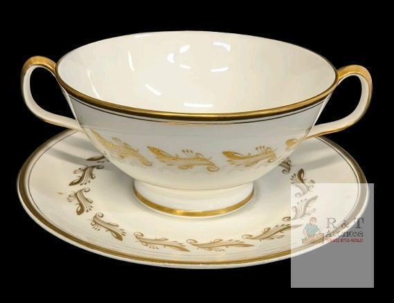 Vintage Royal Albert " Symphony " Double-Handled Cup & Plate, Rings True, No Chips or Cracks, Wear In Spots of Gold Gilt
