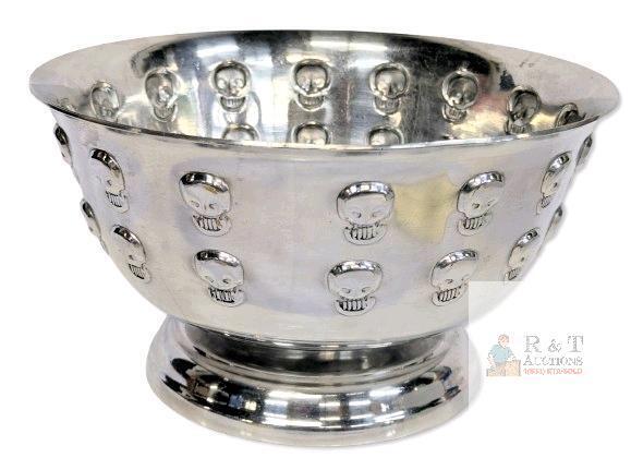 Funky Skull-Bedecked Lightweight Metal Fruit / Candy Bowl 11.2" Diameter &times; 6.25" Tall