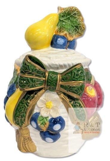 Vintage Handpainted Ceramic Cookie Jar, 10.75" Tall, Chip in Inner Lip