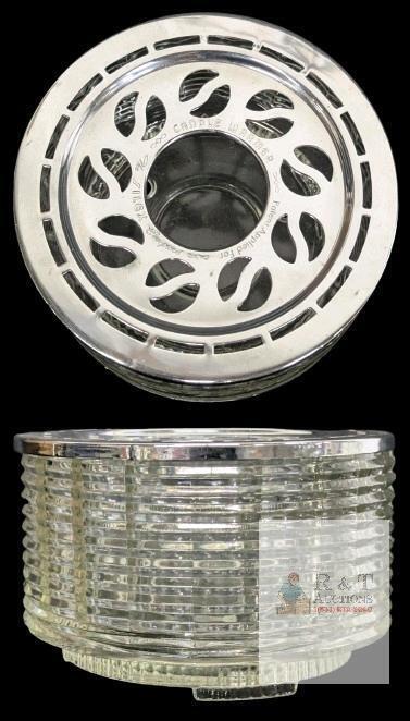 Vintage Silex Candle Warmer: Chromed Metal & Paneled Glass , 5.8" Diameter &times; 3.75" Tall, No Chips or Cracks