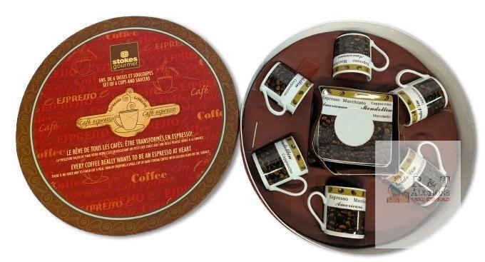 Stokes Gourmet Set of 6 Espresso Cups & Saucers in Round Gift Box