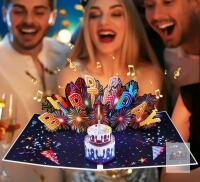 New MZD8391 Large 3D Pop-Up Birthday Card, Music & Lights Play When Card Opens, Blow "Out" Candle To Hear Applause! With Envelope, Battery Included