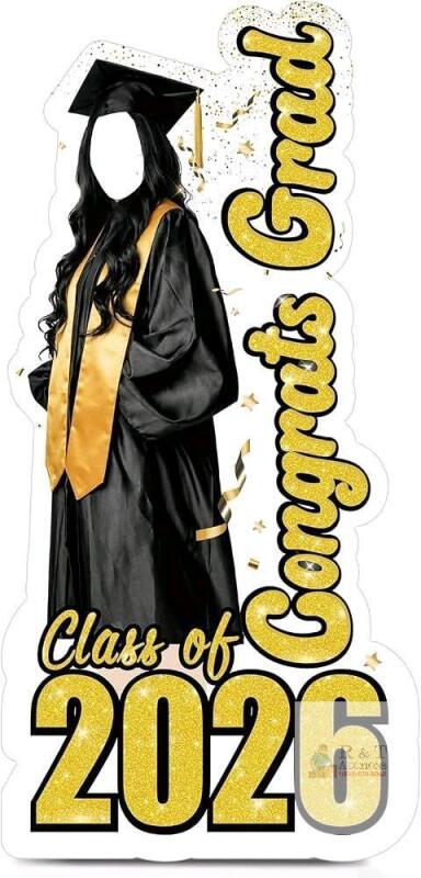 New AceOrbit 5.3 ft 2026 Graduation Party Decorations Female Graduate Black Cap and Gown Stand-in Cardboard Cutout Stand up Happy Graduation 2026 Photo Prop for High School College Ceremonies Party Decor