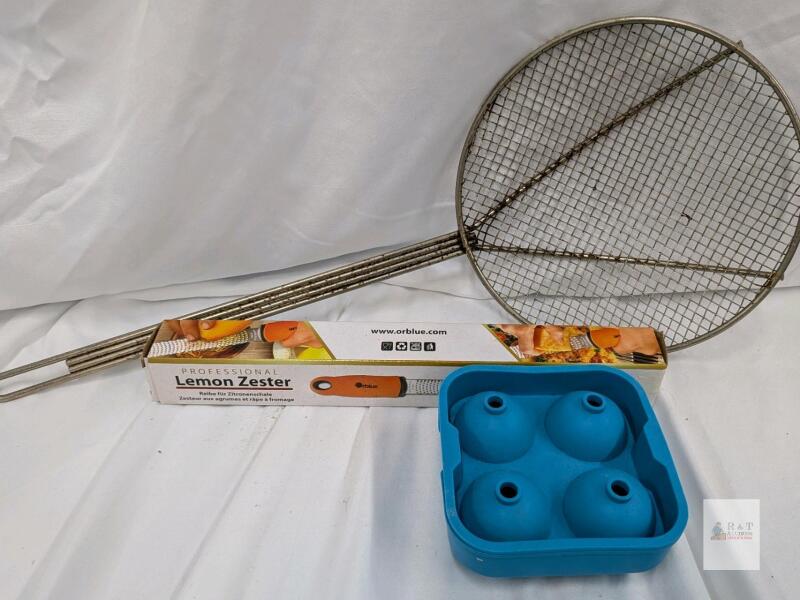 Large Stainless Spider Strainer 18" | Orblue Lemon Zester New in Box | Silicone 4-Ice Ball Mold