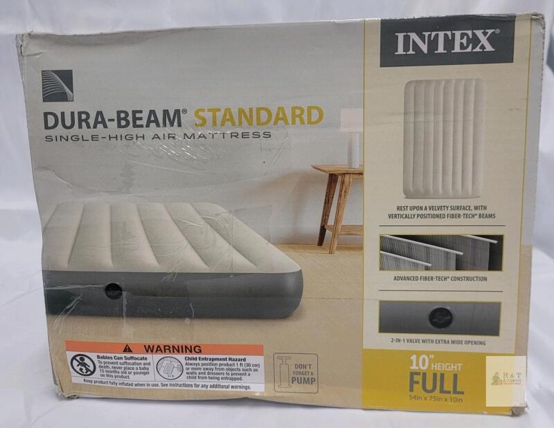 Intex Dura-Beam Standard Full Size 10" Air Mattress, Fiber-Tech, 54"x75", 600lb Capacity