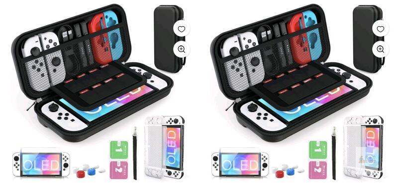 2 New HeysTop Carrying Case for Nintendo Switch OLED, 11-in-1 Accessory Kit for Nintendo Switch OLED with Transparent Hard Protective Case, HD Screen Protector for Switch, and Thumb Grip Caps