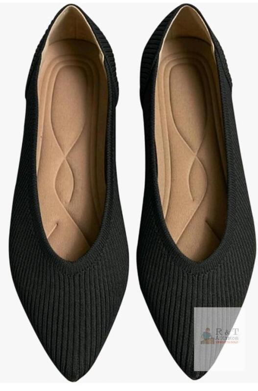 Tingrise Black Pointed Toe Knit Ballet Flats, Size EU 41 (US 10&ndash;10.5), Slip-On, Model XU03KSJUG35