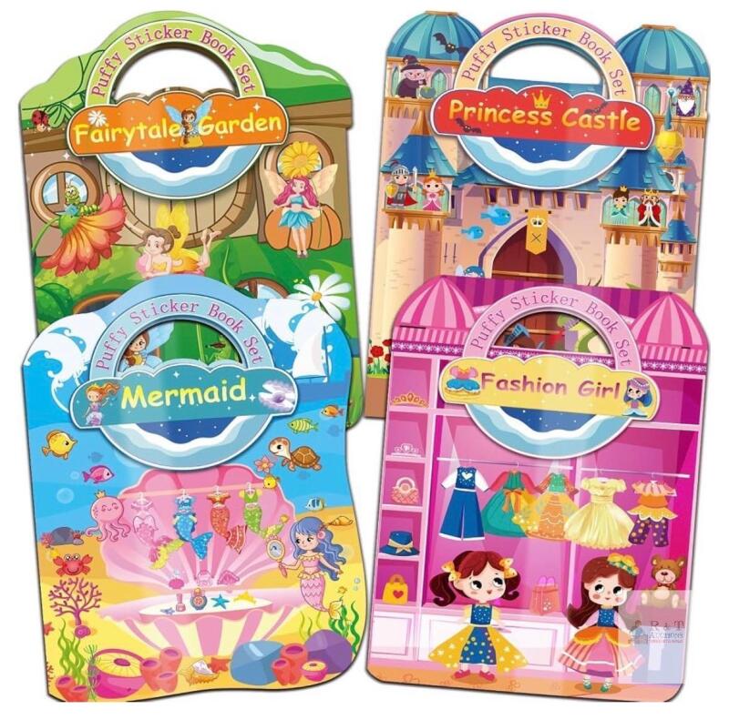 Puffy Sticker Book Set &ndash; 4 Themes: Mermaid, Princess Castle, Garden, Fashion Girl &ndash; 16" x 11.2"