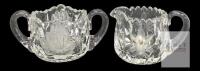 Vintage Super Chunky Heavy Presumed Crystal Creamer & Double Handle Open Sugar Dish With Etched Flower Designs, Up Ro 3.6" High, No Chips or Cracks