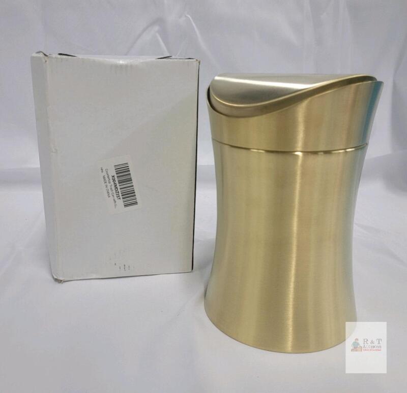 new Brushed Gold Stainless Steel Countertop Trash Can with Swing Lid, 7" Height, X004MDZ35T