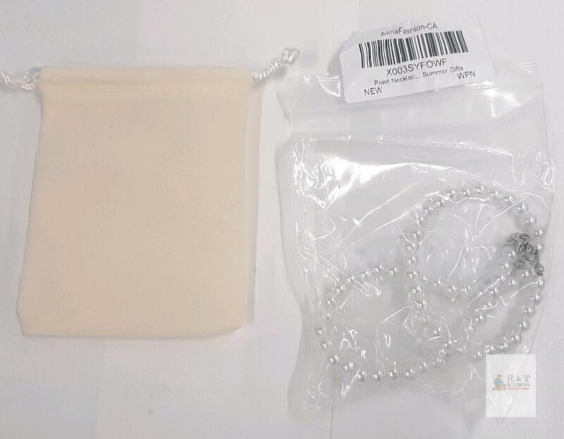 AunaFashion-CA Synthetic Pearl Necklace, White, Lobster Clasp, Adjustable, Pouch & Packaging, X003SYFOWF