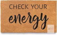 New Check Your Energy Outdoor Welcome Mat 30x17 Inch, Funny Coir Doormat for Covered Porch or Patio, Funny Door Mat w/Non Slip PVC Backing