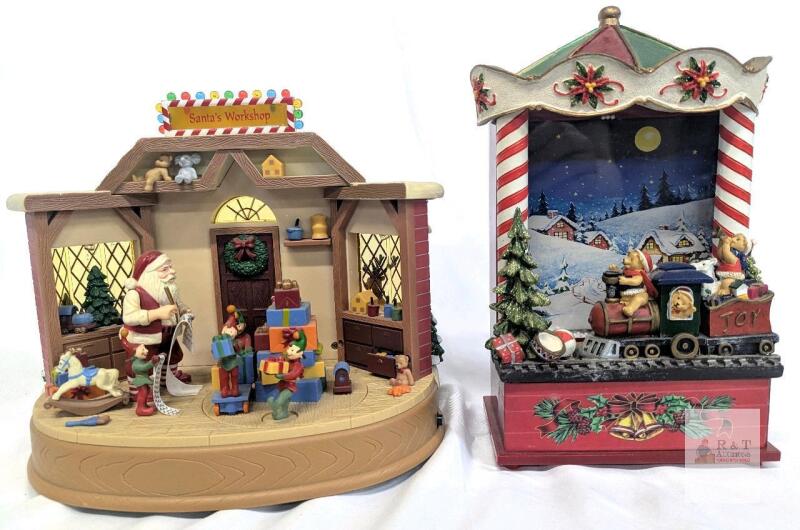 Animated Santa's Workshop & Christmas Train Tabletop Musical Lighted Holiday Decorations, 9-10" Tall