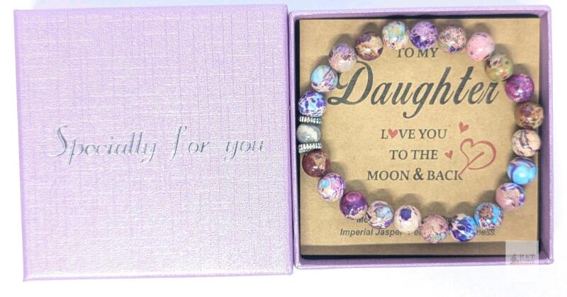 New To  My Daughter Bracelet from Mom & Dad &ndash; Natural Imperial Jasper & Moonstone Bracelet &ndash; Gifts for Daughter, Teen Girls, Back-to-School, Graduation, Birthday