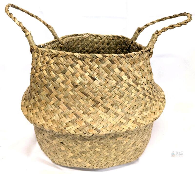 New Seaforth Home Seagrass Plant Basket with Handles, 9" Diameter &times; 10" Tall (Excl Handles) Wicker Woven Storage Basket