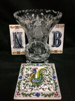Footed Cut Crystal Vase & Hotplates