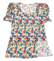 New Size LG Women's Kissmoda Summer Floral Ruched Sleeve Blouse Top With Stretch X004GZFT19