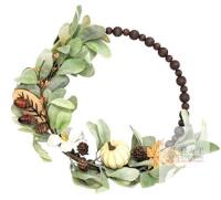 New TEMPUS 16" Fall Wood Bead Rabbit Ear Leaf Front Door Wreath, Artificial Pumpkin Wood Slice Fall Wreath Fall Harvest, Indoor and Outdoor Decor