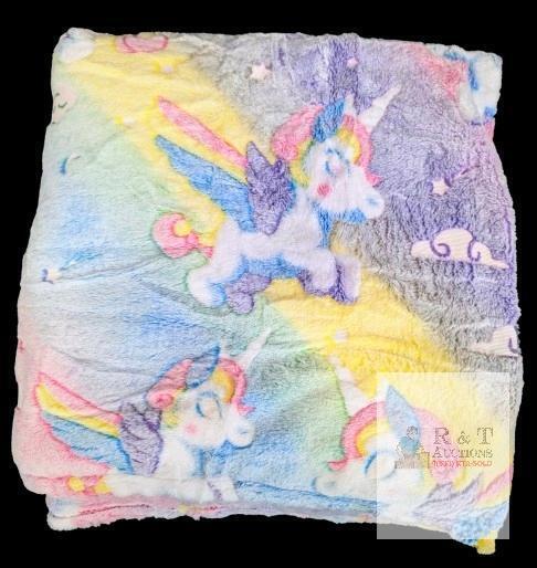 New Super Soft Fuzzy Flannel Glow-In-The-Dark Rainbow Unicorn Throw Blanket, 48" &times; 62"