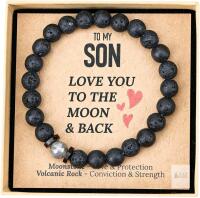 New To My Son Bracelet from Mom & Dad &ndash; Natural Lava Rock & Moonstone Bracelet &ndash; Gifts for Son, Teen Boys, Back-to-School, Graduation, Birthday