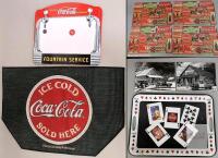 Coca-Cola Collectibles Lot &ndash; Trays, Reversible Placemats, Rug, Metal Fountain Sign, Wall Art