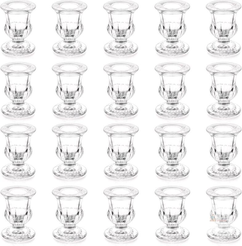 New 20 Pcs Glass Taper Candle Holders - Romadedi Clear Small Candlestick Holder Bulk, Thicker Glass Candle Sticks Set for Wedding Christmas Party Dining Table Table Centerpiece Decor