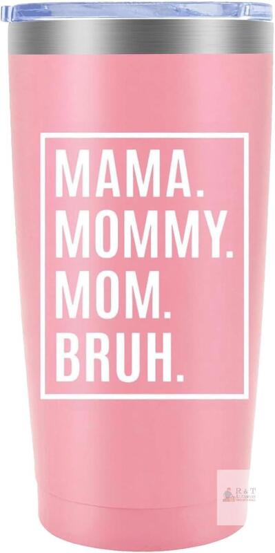 NEW Pink Stainless Steel Insulated Travel Tumbler, 20 oz, "MAMA. MOMMY. MOM. BRUH." Custom Print