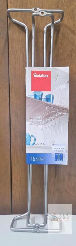 NEW Metaltex Rail41 2-Pack Under-Shelf Wine Glass Rack, Polytherm Metallic, Made in Italy, 16"x4"