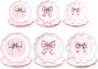 New R HORSE 60 Pack Pink Bows & Evergreen Trees Ultra Cute Disposable Paper Plates - 9&rdquo; and 7&rdquo;