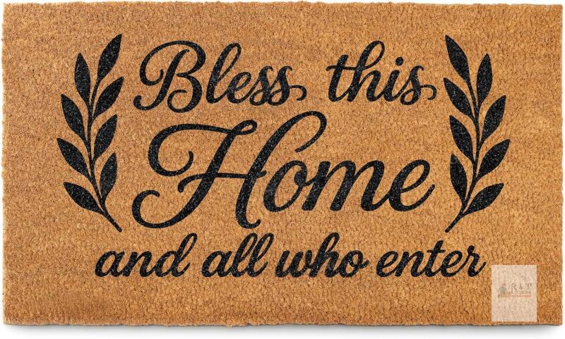 Bless This Home and All Who Enter Doormat 30x17 Inch, Blessed Door Mat for Covered Outdoor Area, Christian Welcome Mat for Front Door, Bible Verse Religious Doormat