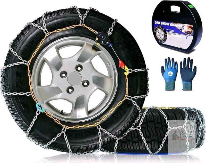 New [ HKN-90 ] Set of 2 Snow-Chains Auto Fixing 1 Min Quick Fit Easy Installation Tire-Chains, Portable Reusable Universal Emergency Tire Traction Chain for Passenger Car, Pickup Trucks and SUV