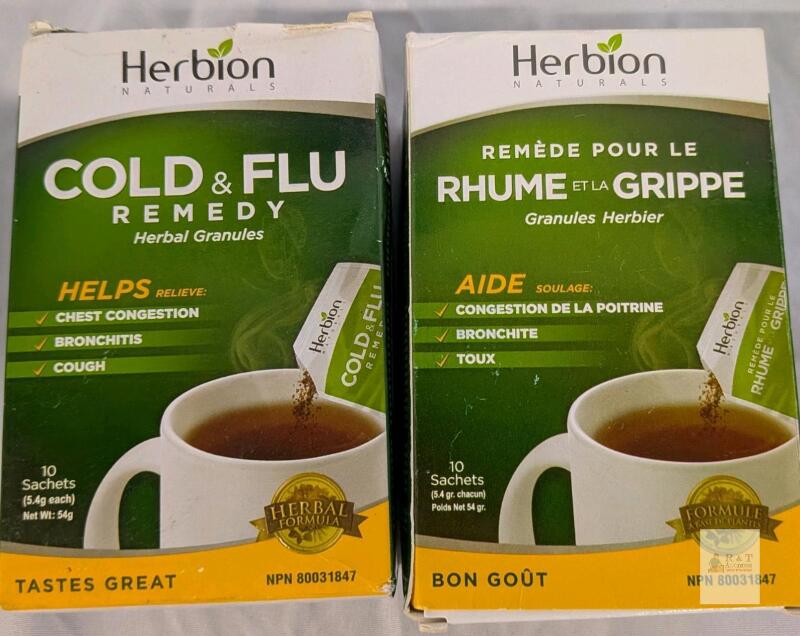 2 Herbion Naturals Cold & Flu Remedy Herbal Granules, 10 Sachets, NPN 80031847, Lot 23230026
