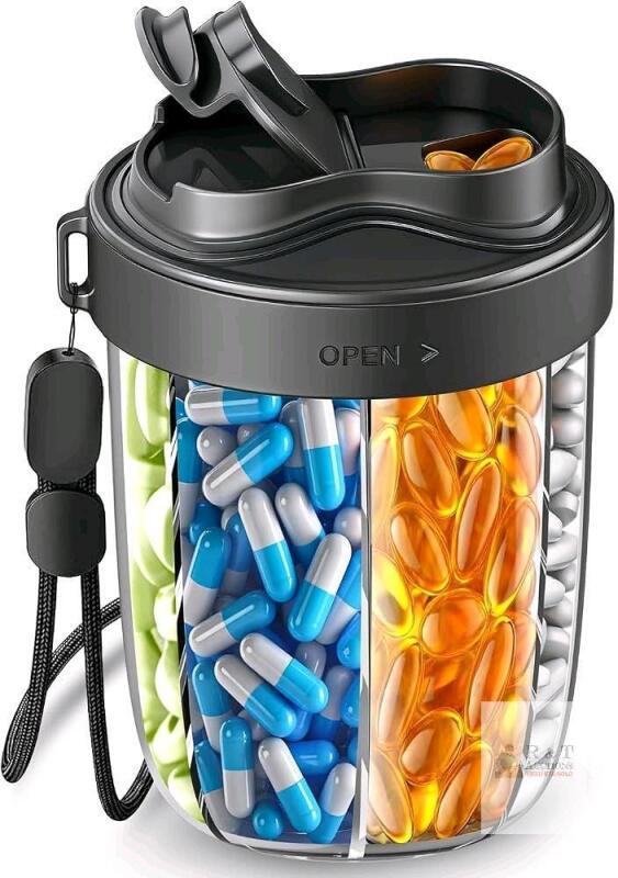 New Large Pill Organizer, Supplement Organizer with 7 Compartments, Anti-Mix Medicine Organizer, Wide Openings Design, Easy to Use, Pill Case Includes 20 Pcs Labels, Pill Dispenser (Black)
