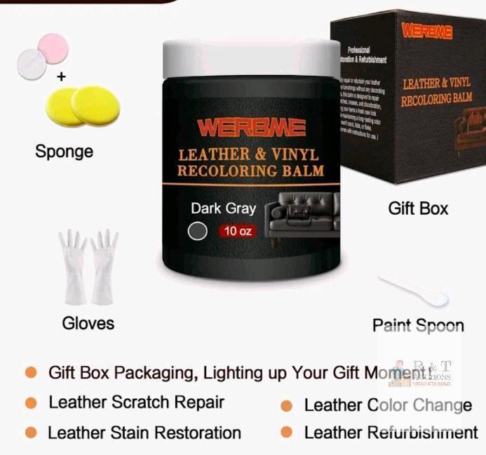 WERBME Leather Recoloring Balm & Color Restorer - 10 OZ Multipurpose Dye & Paint for Faded Leather Couches, Car Seats,