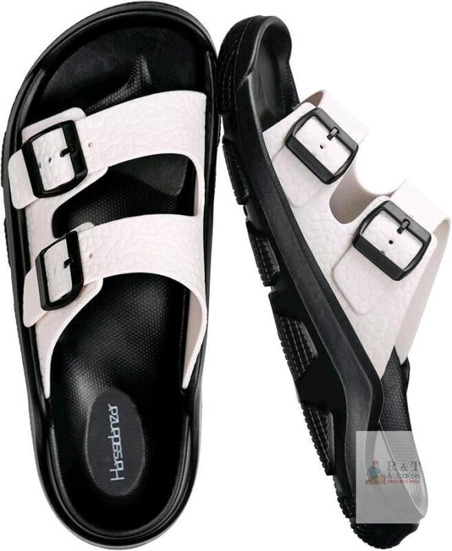 New Size 8 Men's Harssidanzar l Slides Sandals Double Buckle Adjustable Slides EVA Flat Sandals KM243CA