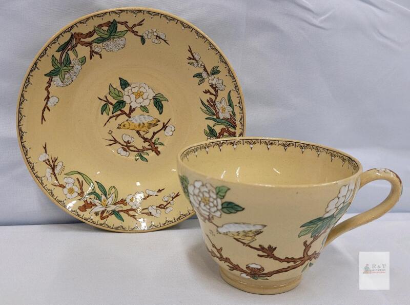 Wedgwood Etruria England Tea Cup and Saucer Set with Floral and Bird Motif