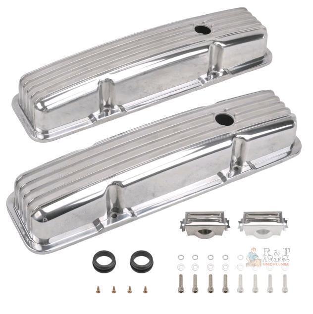 **Wow** A-Premium Aluminum Valve Covers with Holes Retro Finned Polished Compatible with 1958 - 1986 Small Block Chevy SBC Engines . Retail $218