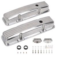 **Wow** A-Premium Aluminum Valve Covers with Holes Retro Finned Polished Compatible with 1958 - 1986 Small Block Chevy SBC Engines . Retail $218