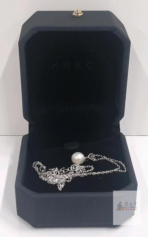 KRKC Pearl Pendant Necklace for Women, Stainless Steel, 8mm Freshwater Pearl Pendant New